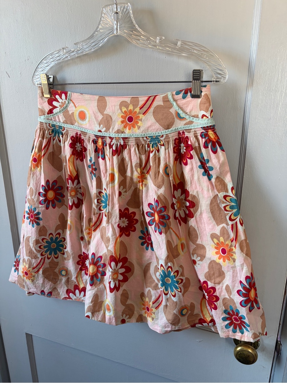 Old Navy Pink Floral Cotton Skirt - Multicolor Flowers 7-01